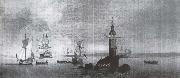 Monamy, Peter This is Manamy-s Picture of the opening of the first Eddystone Lighthouse in 1698 oil painting on canvas